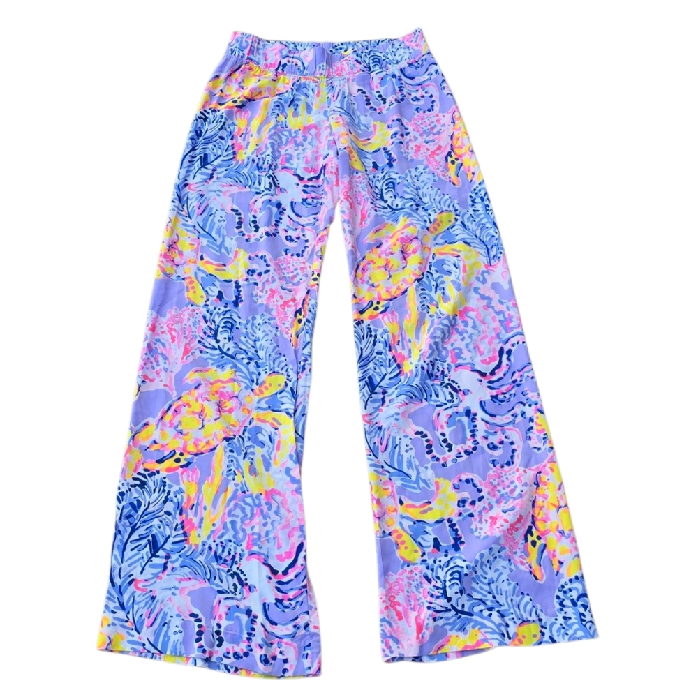 LILLY PULITZER So Snappy Turtle Bal Harbour Palazo Pants Wide Leg Purple Size XS